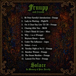 The Rear Cover of the new album Solace by Fruupp and Friends.